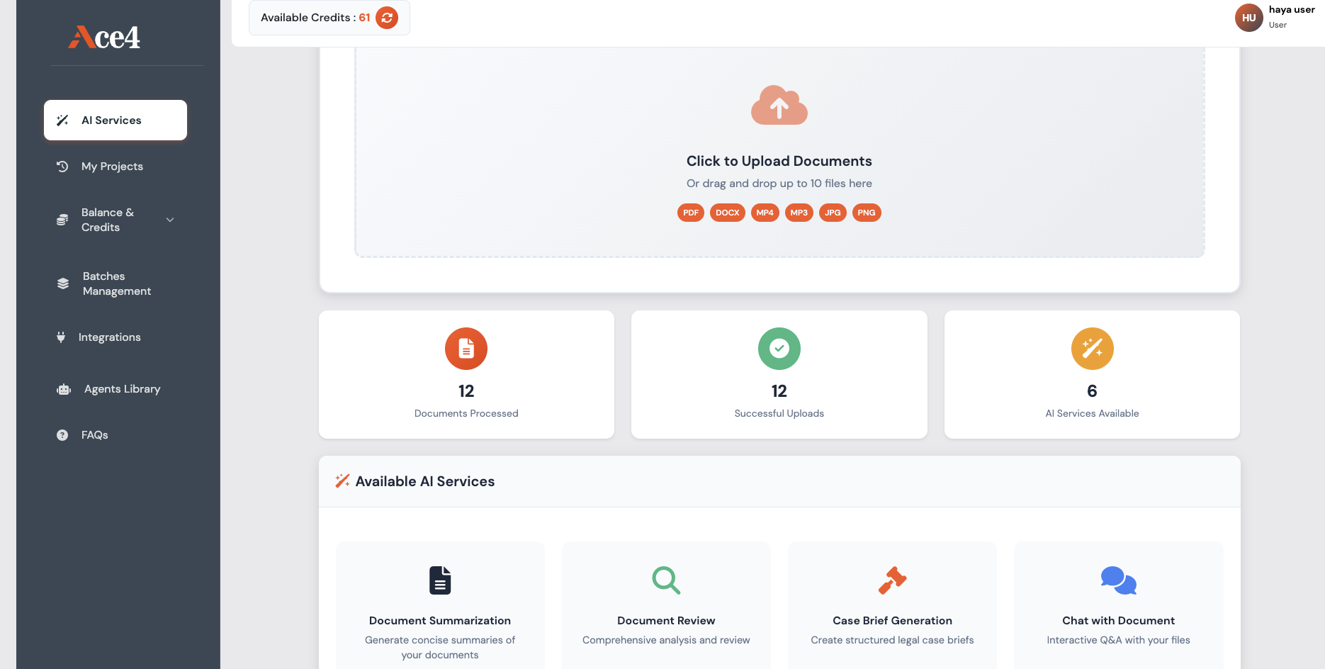 Ace4 AI Litigation Intelligence Dashboard